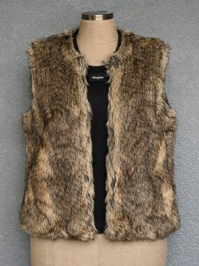 Massimo Faux Fur Vest XL – Brown Tan Cream Sleeveless Cozy Boho Layering